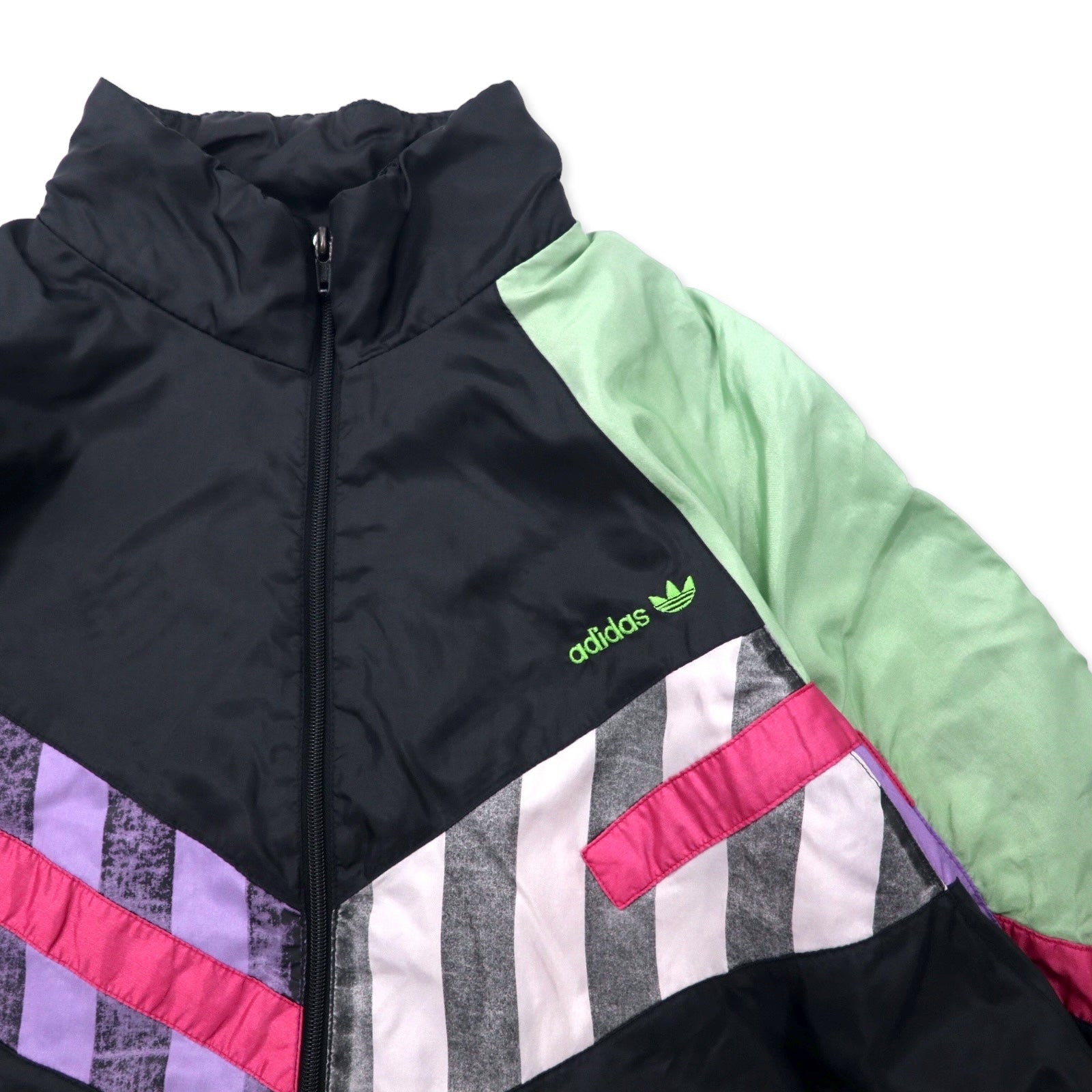 Giacca a vento in nylon Adidas anni '90, F180, nera, con logo Trefoil e etichetta argento, taglia grande