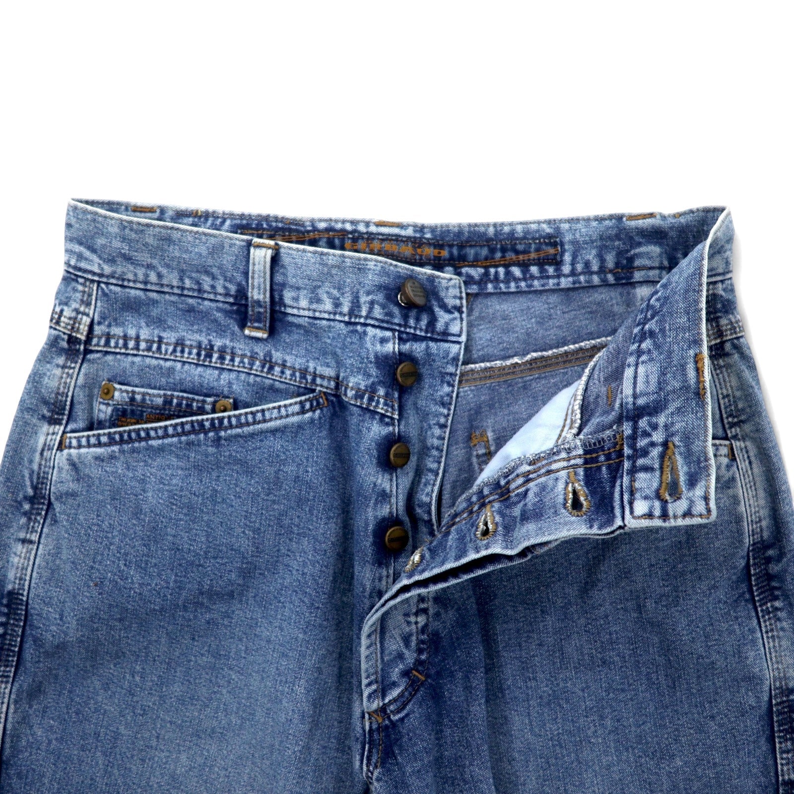 MARITHE FRANCOIS GIRBAUD Pantaloni in denim affusolati a sacco S blu slavato in cotone con bottoni Made in Japan