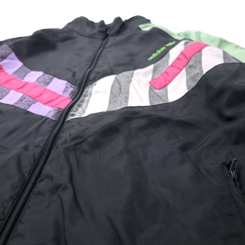 Giacca a vento in nylon Adidas anni '90, F180, nera, con logo Trefoil e etichetta argento, taglia grande