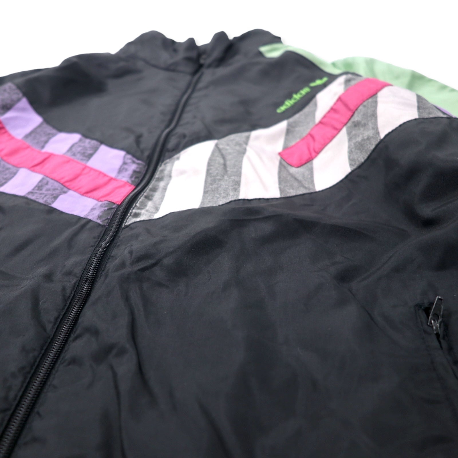 Giacca a vento in nylon Adidas anni '90, F180, nera, con logo Trefoil e etichetta argento, taglia grande