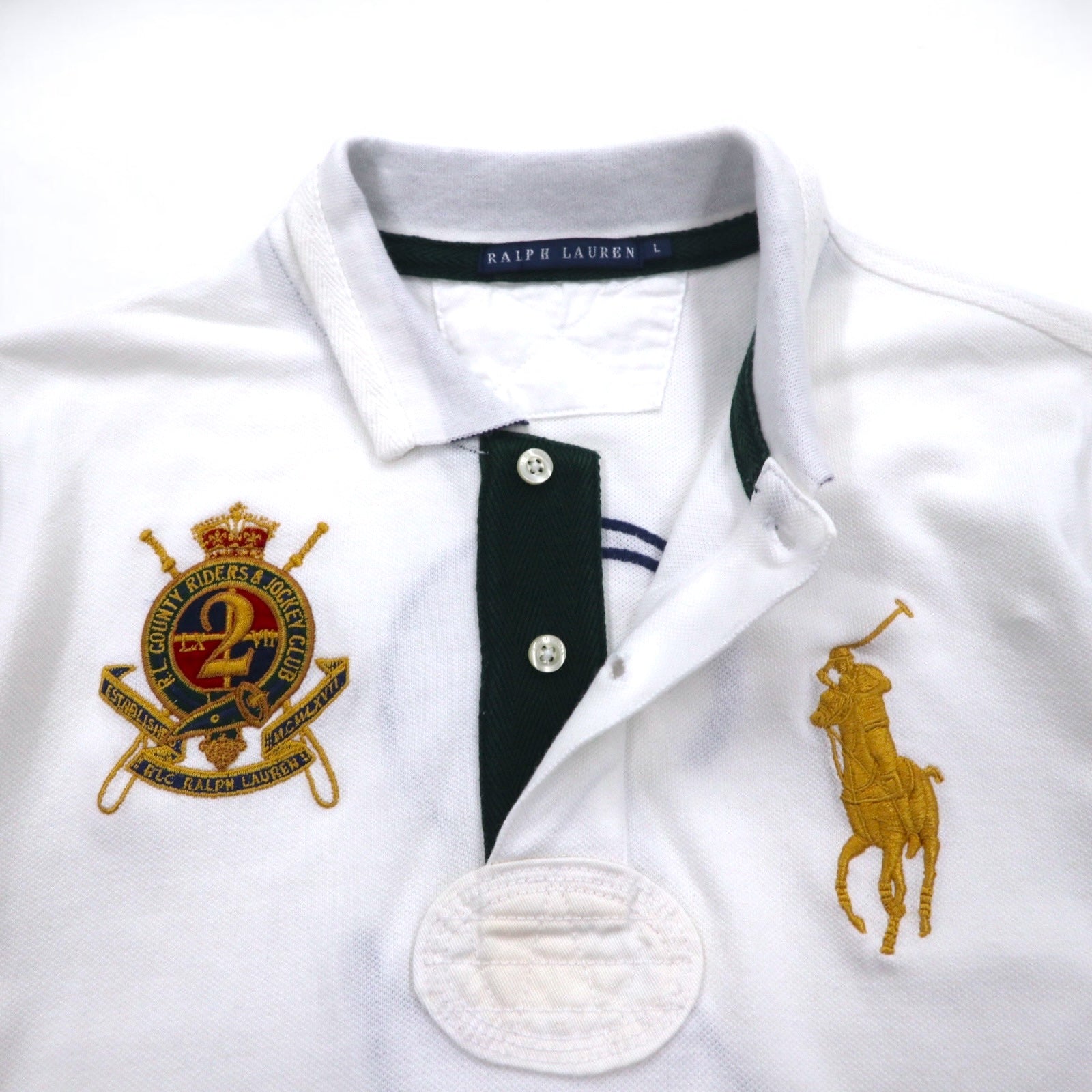 RALPH LAUREN Big Pony Maglia Rugby L Bianca Numerata R.L COUNTRY RIDERS & JOCKEY CLUB