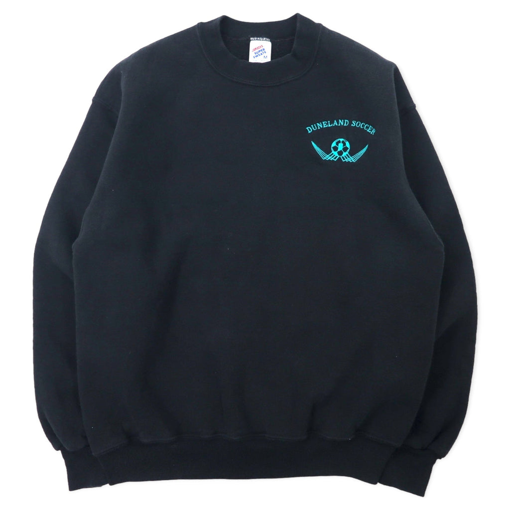 JERZEES USA製 90年代 SUPER SWEATS クルーネック スウェット M ブラック コットン 裏起毛 DUNELAND SOCCER ワンポイント刺繍