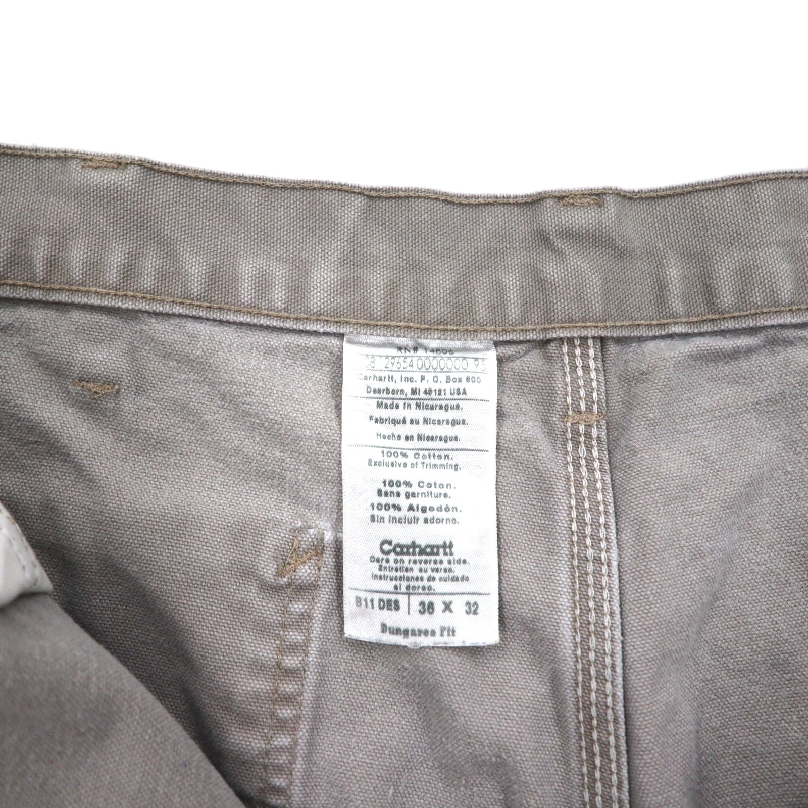 Carhartt pantaloncini cut-off in tela, taglio carpenter, shorts, taglia L, beige, vestibilità Dungaree, Made in Nicaragua
