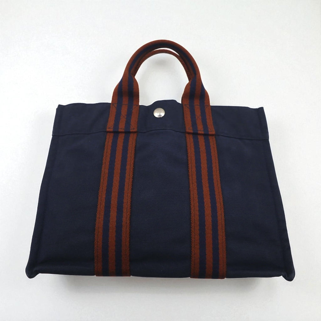 HERMES フールトゥ PM トートバッグ ハンドバッグ ネイビー キャンバス フランス製