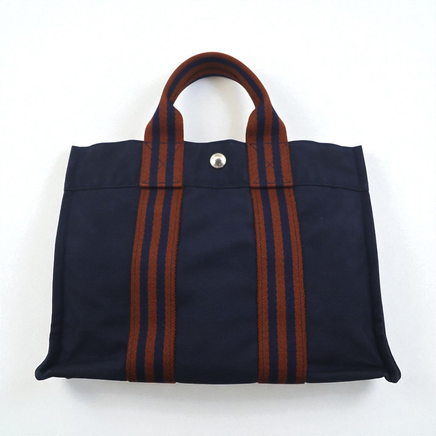 HERMES フールトゥ PM トートバッグ ハンドバッグ ネイビー キャンバス フランス製