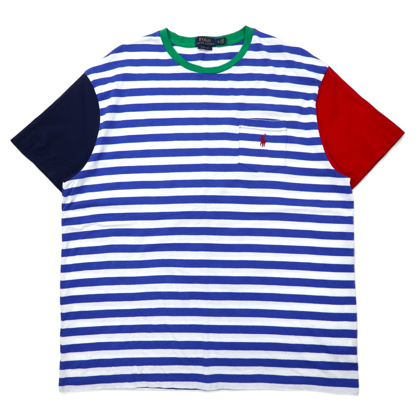 POLO RALPH LAUREN T-shirt a righe Classic Fit con taschino, taglia XL, blu e bianco, cotone, color block, piccolo ricamo pony