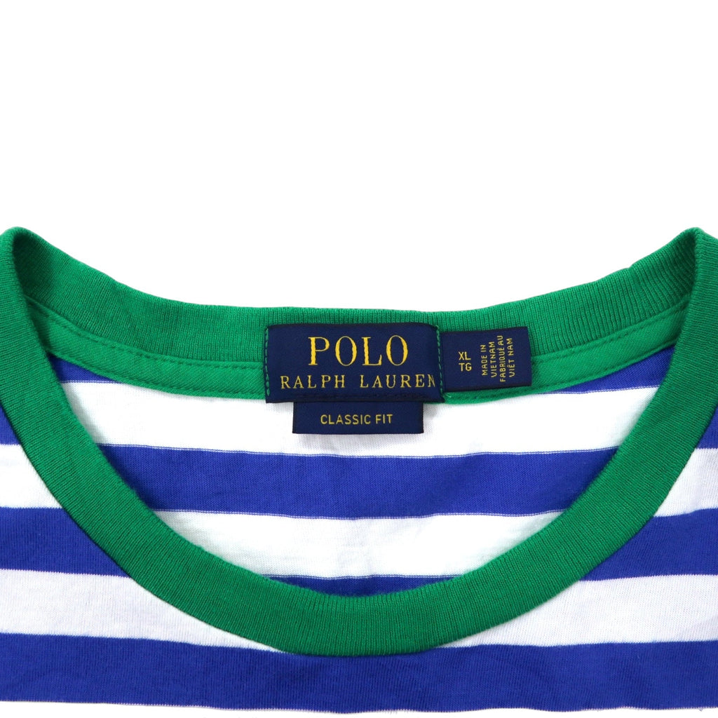 POLO RALPH LAUREN T-shirt a righe Classic Fit con taschino, taglia XL, blu e bianco, cotone, color block, piccolo ricamo pony