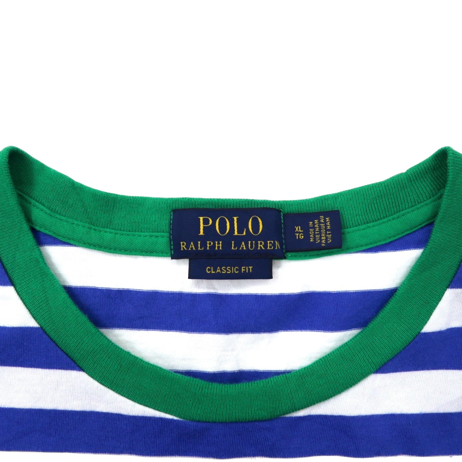 POLO RALPH LAUREN T-shirt a righe Classic Fit con taschino, taglia XL, blu e bianco, cotone, color block, piccolo ricamo pony
