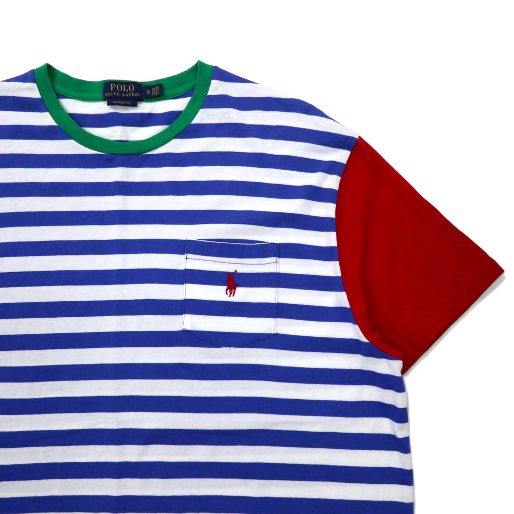 POLO RALPH LAUREN T-shirt a righe Classic Fit con taschino, taglia XL, blu e bianco, cotone, color block, piccolo ricamo pony