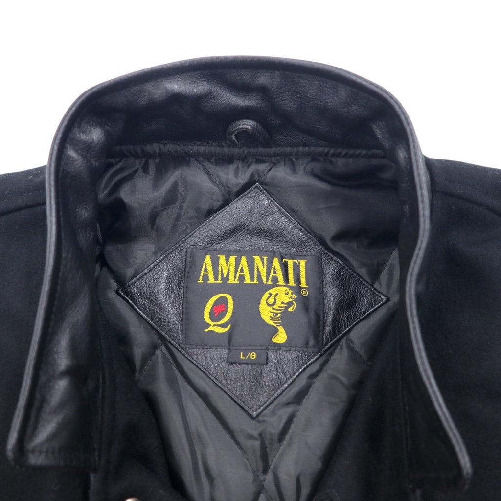AMANATI レザー 切替 メルトン スタジャン L ブラック ウール レザー HAMPTON'S