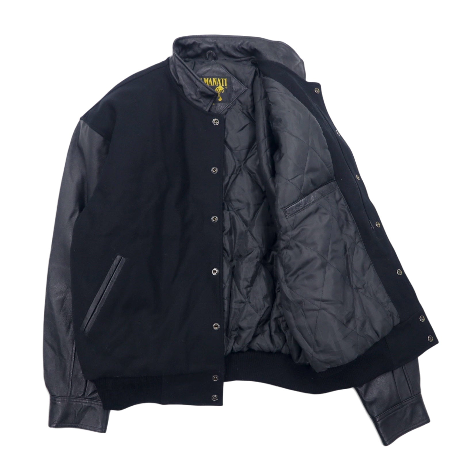 AMANATI Giacca varsity in misto lana e pelle L nera HAMPTON'S
