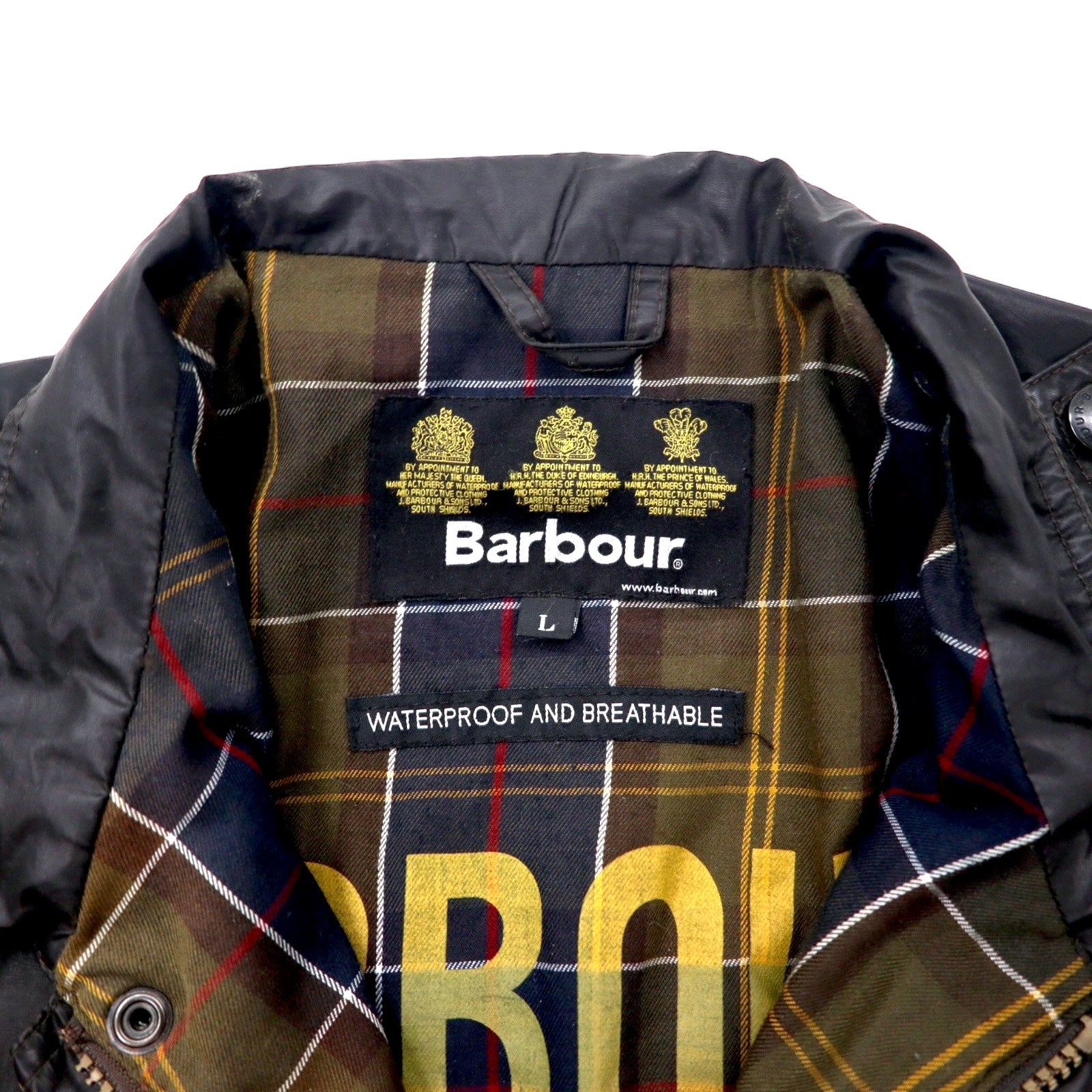Barbour フライトジャケット L ブラウン コットン ポリエステル 防水 WATERPROOF AND BREATHABLE 裏地チェック CARBON FINISH FLYER