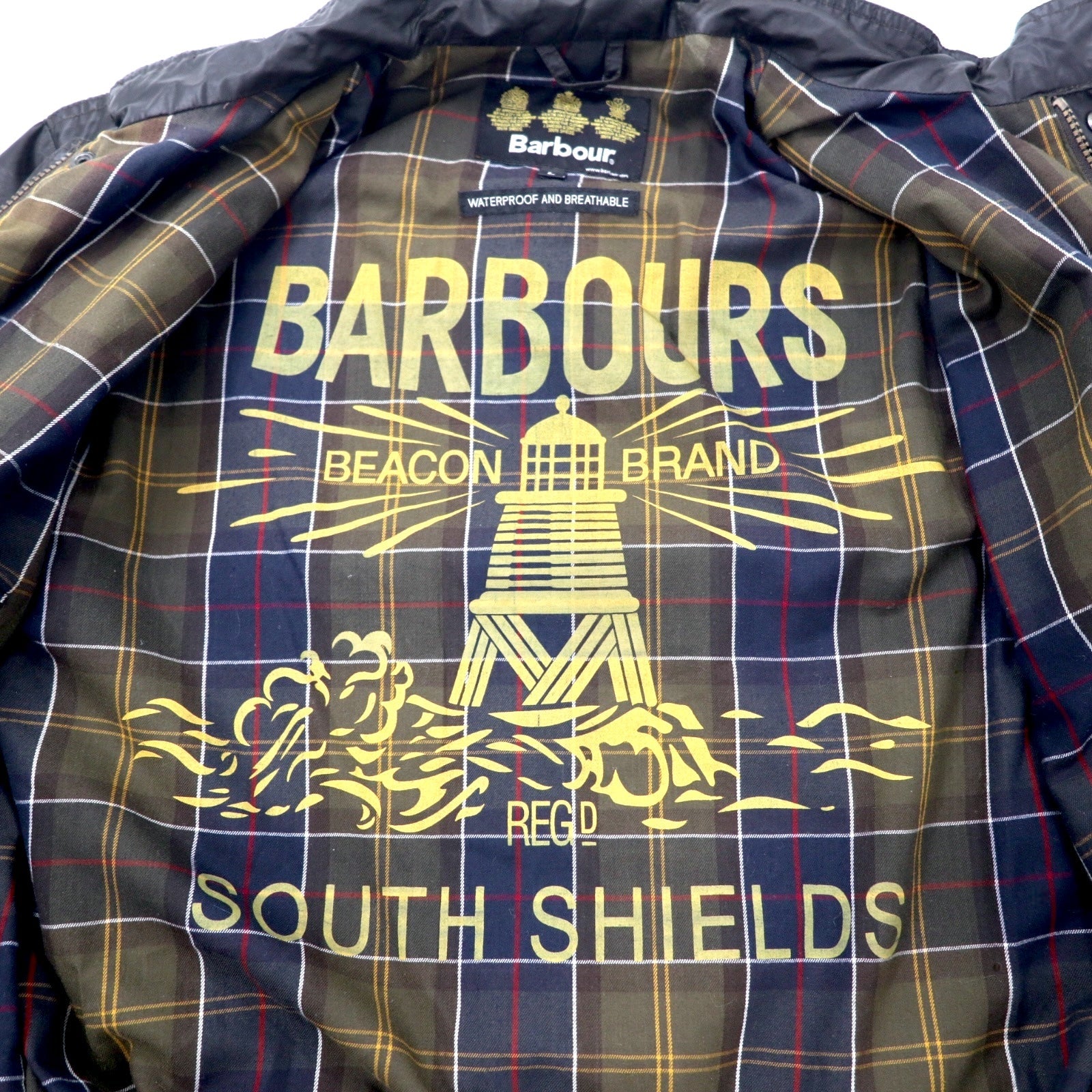 Barbour フライトジャケット L ブラウン コットン ポリエステル 防水 WATERPROOF AND BREATHABLE 裏地チェック CARBON FINISH FLYER