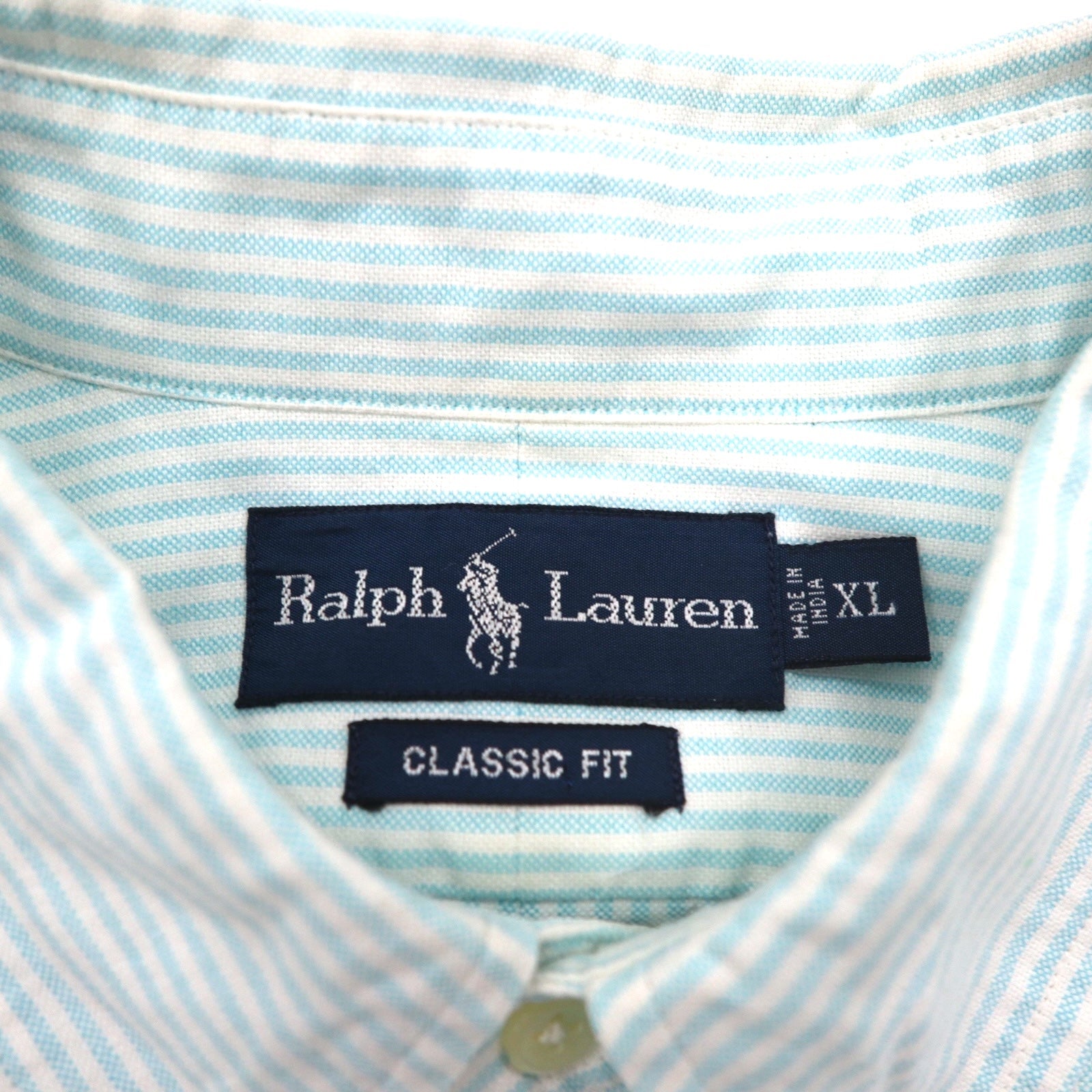 Ralph Lauren anni '90 Classic Fit Camicia a maniche corte Oxford Button-Down XL Bianca a righe blu con piccolo ricamo pony