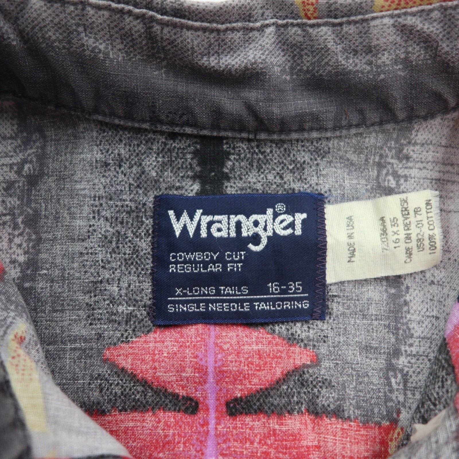 WRANGLER anni '90 USA fantasia nativa bottoni camicia western XL grigio cotone