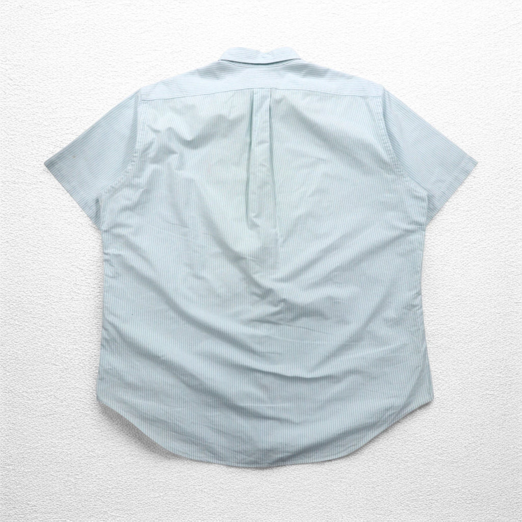 Ralph Lauren anni '90 Classic Fit Camicia a maniche corte Oxford Button-Down XL Bianca a righe blu con piccolo ricamo pony
