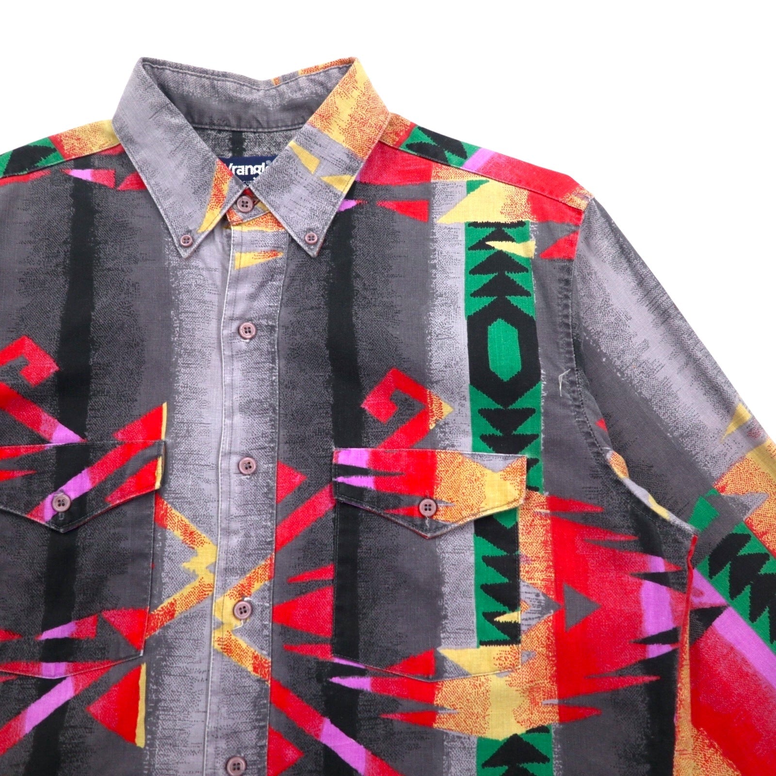 WRANGLER anni '90 USA fantasia nativa bottoni camicia western XL grigio cotone