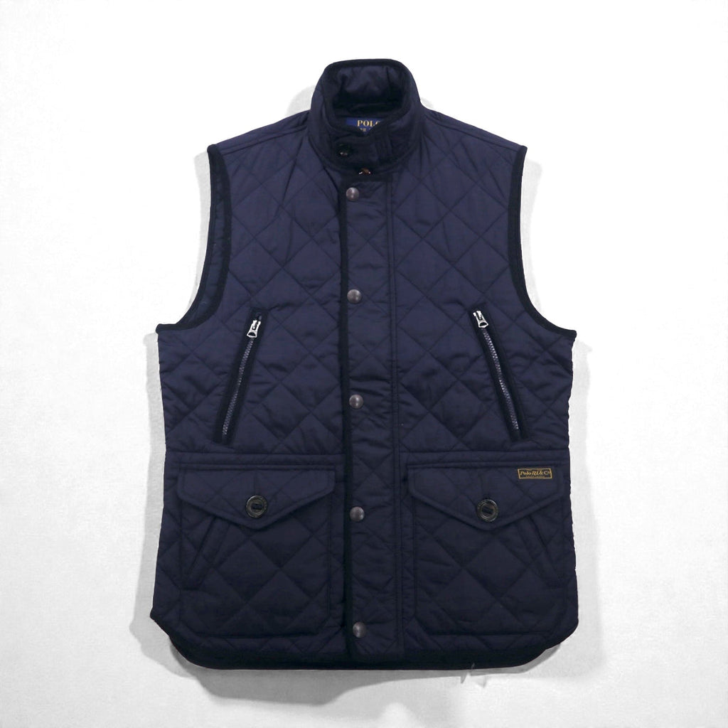 Polo Ralph Lauren ミリタリー キルティング ベスト S ネイビー 中綿 TALONジップ チンストラップ ジップアップ 比翼 スナップボタン