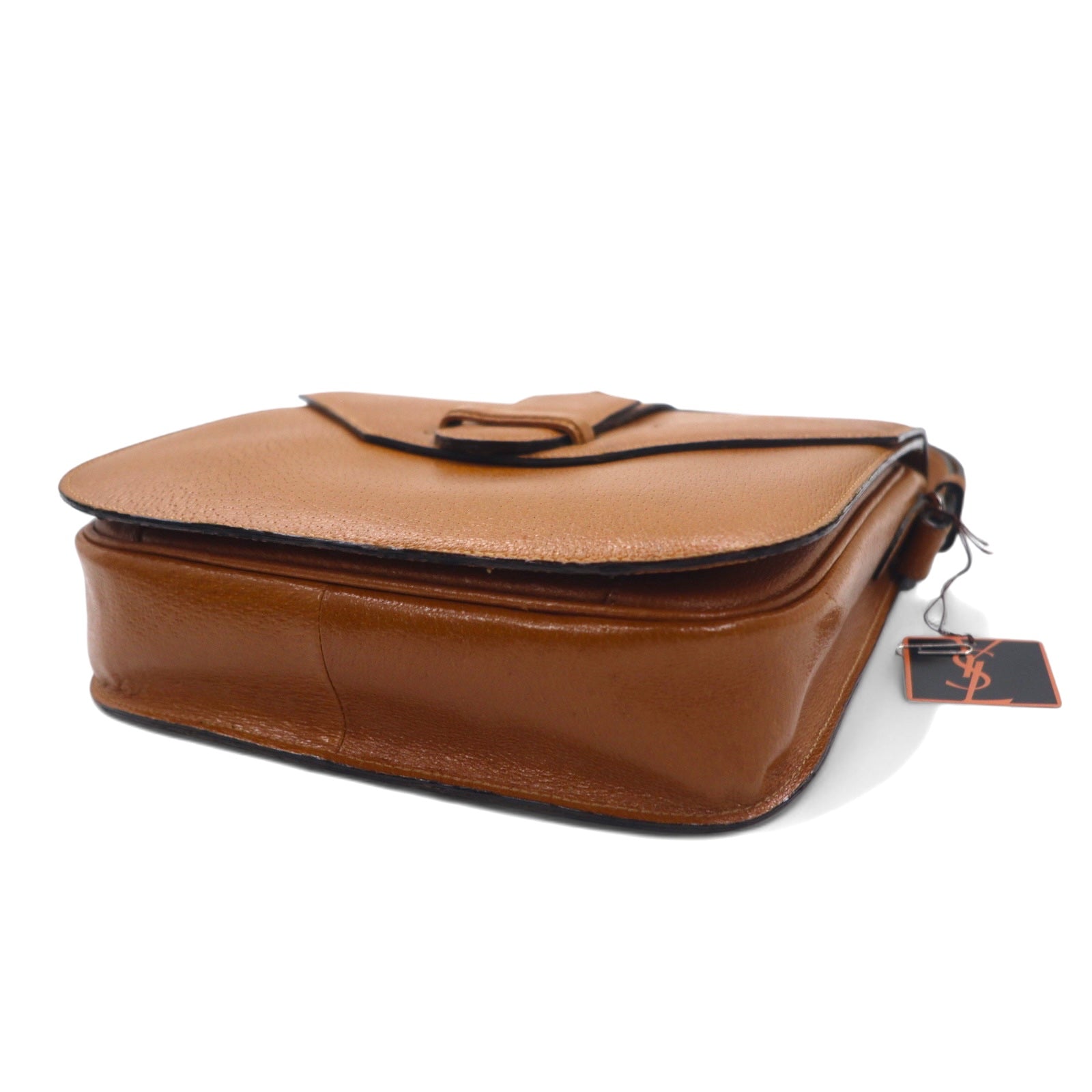 YVES SAINT LAURENT Borsa a tracolla con cintura, quadrata, vintage, marrone, in pelle
