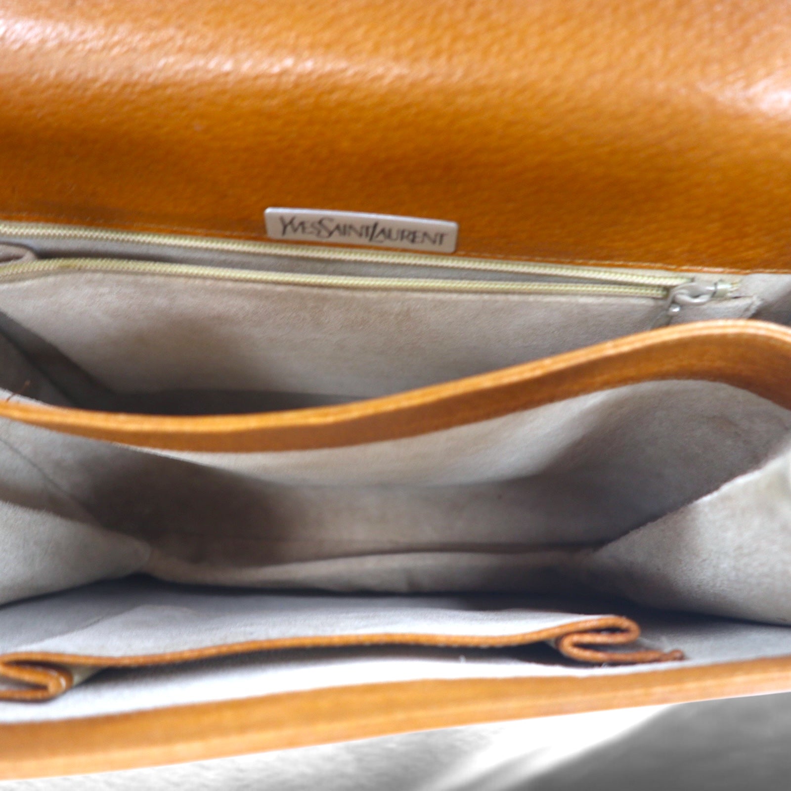 YVES SAINT LAURENT Borsa a tracolla con cintura, quadrata, vintage, marrone, in pelle
