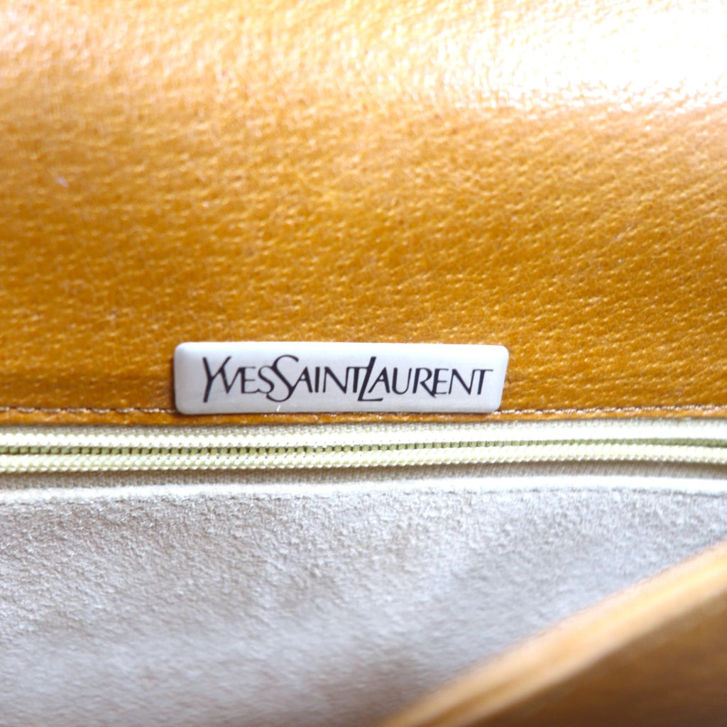 YVES SAINT LAURENT Borsa a tracolla con cintura, quadrata, vintage, marrone, in pelle