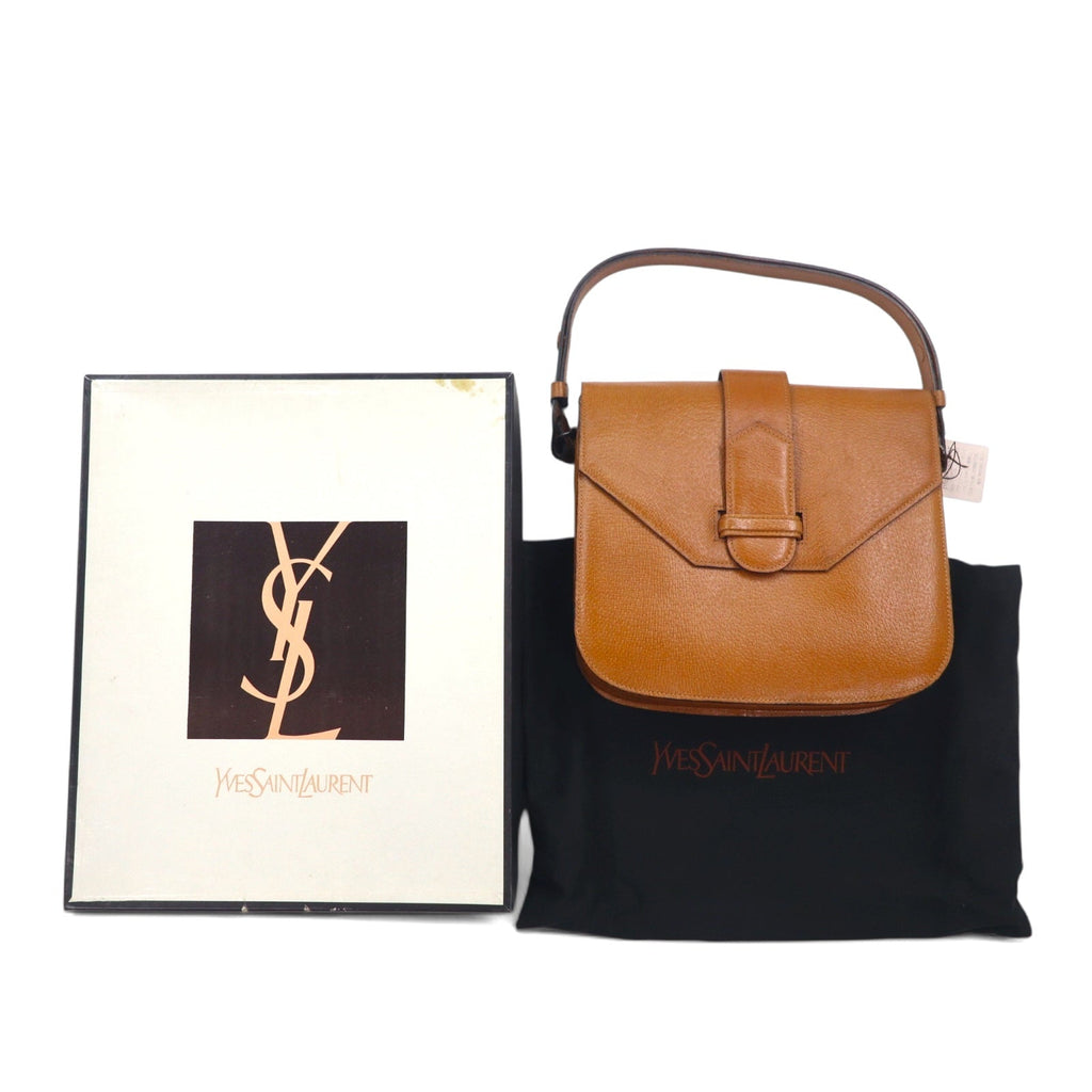 YVES SAINT LAURENT Borsa a tracolla con cintura, quadrata, vintage, marrone, in pelle