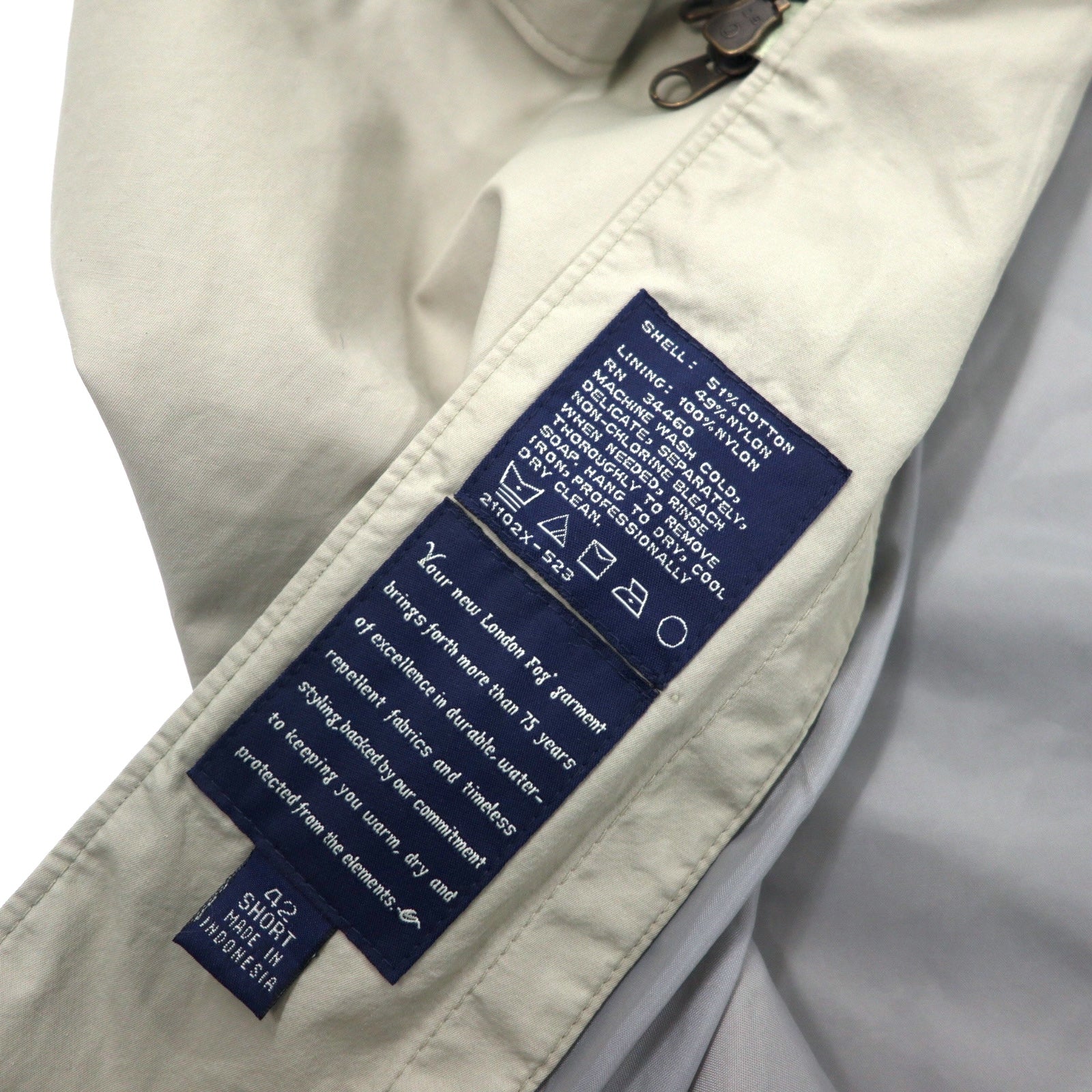 LONDON FOG Soprabito a collo alto con chiusura a scomparsa, collo a camicia, taglia 42, beige, in cotone e nylon, cappuccio ripiegabile, COMMUTER COLLECTION