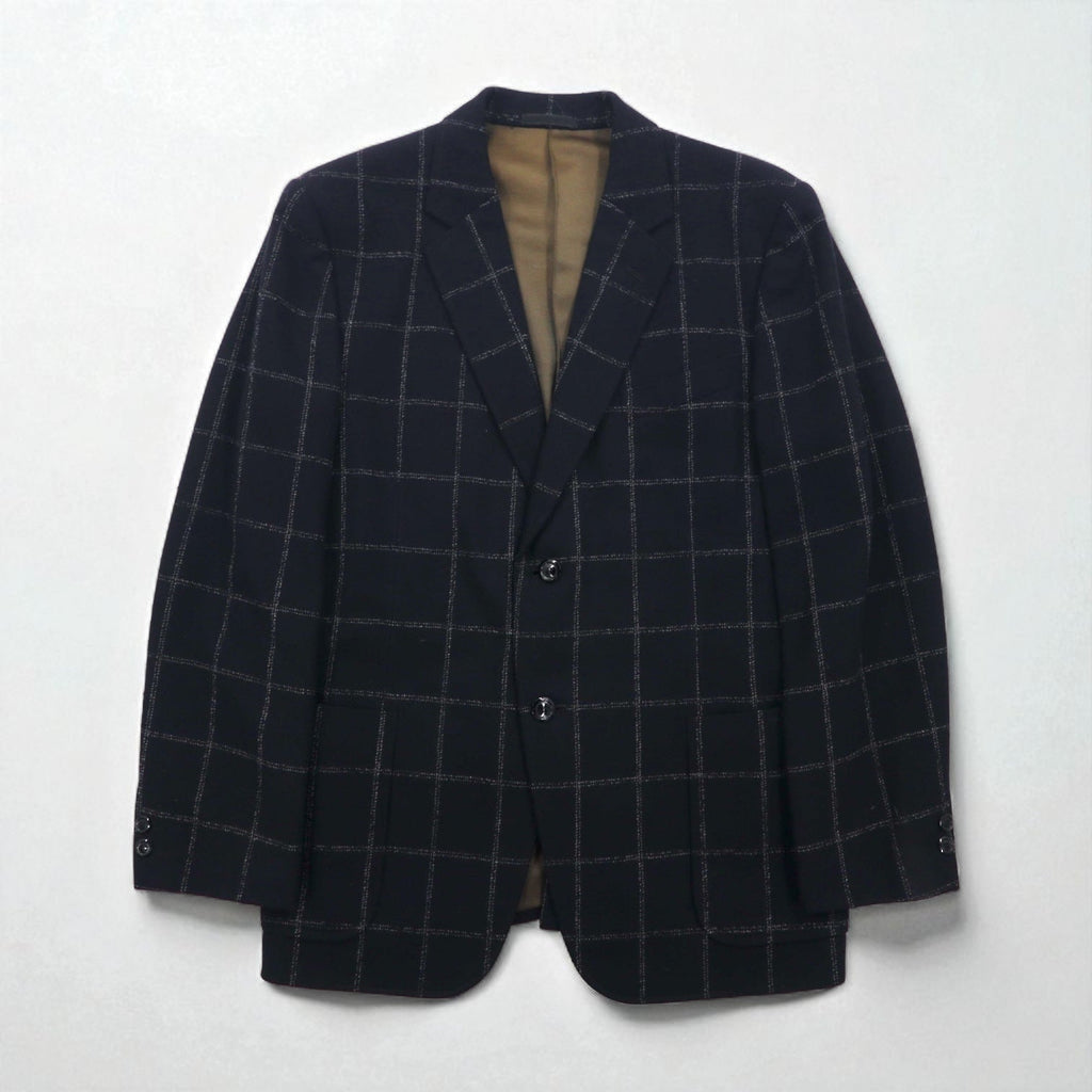 Blazer vintage anni '80 Giappone KITAMURA Anni '80 Prodotto in Giappone Giacca sartoriale M Nero Lana Tweed Quadri a finestra