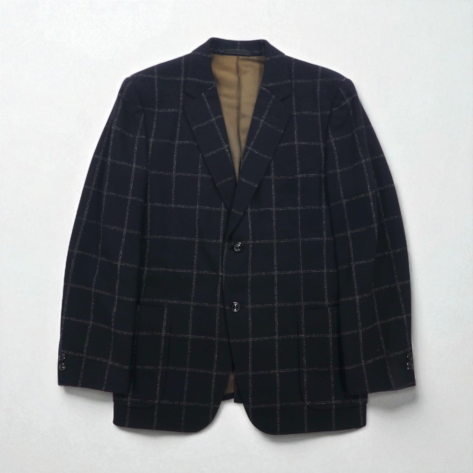 Blazer vintage anni '80 Giappone KITAMURA Anni '80 Prodotto in Giappone Giacca sartoriale M Nero Lana Tweed Quadri a finestra