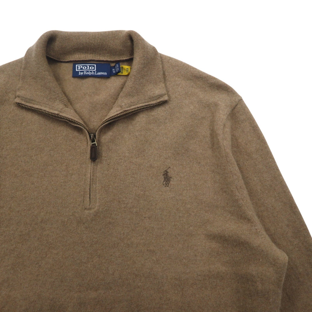 Polo by Ralph Lauren ハーフジップ ラムウール ニット セーター XL ベージュ 羊毛 スモールポニー刺繍
