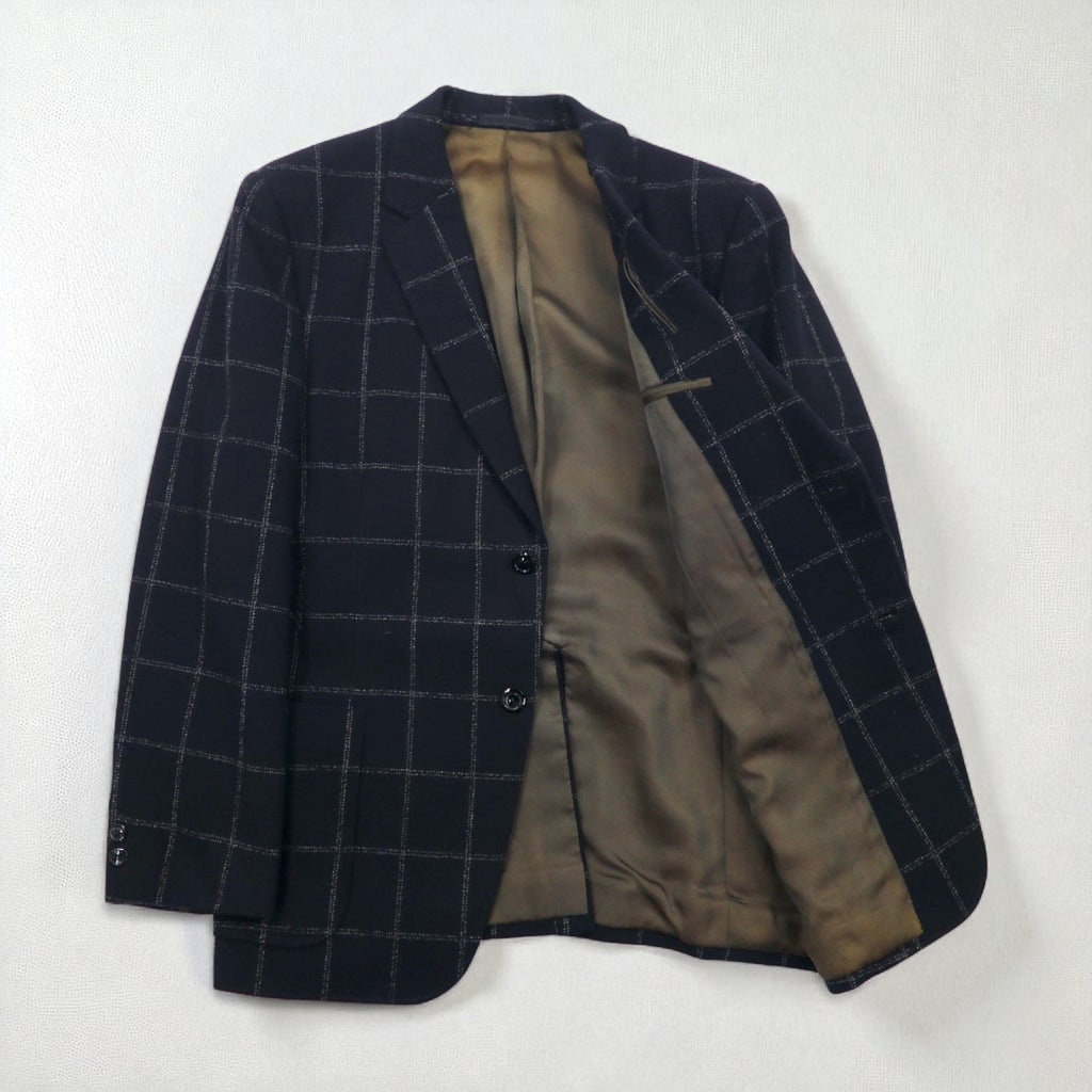 Blazer vintage anni '80 Giappone KITAMURA Anni '80 Prodotto in Giappone Giacca sartoriale M Nero Lana Tweed Quadri a finestra