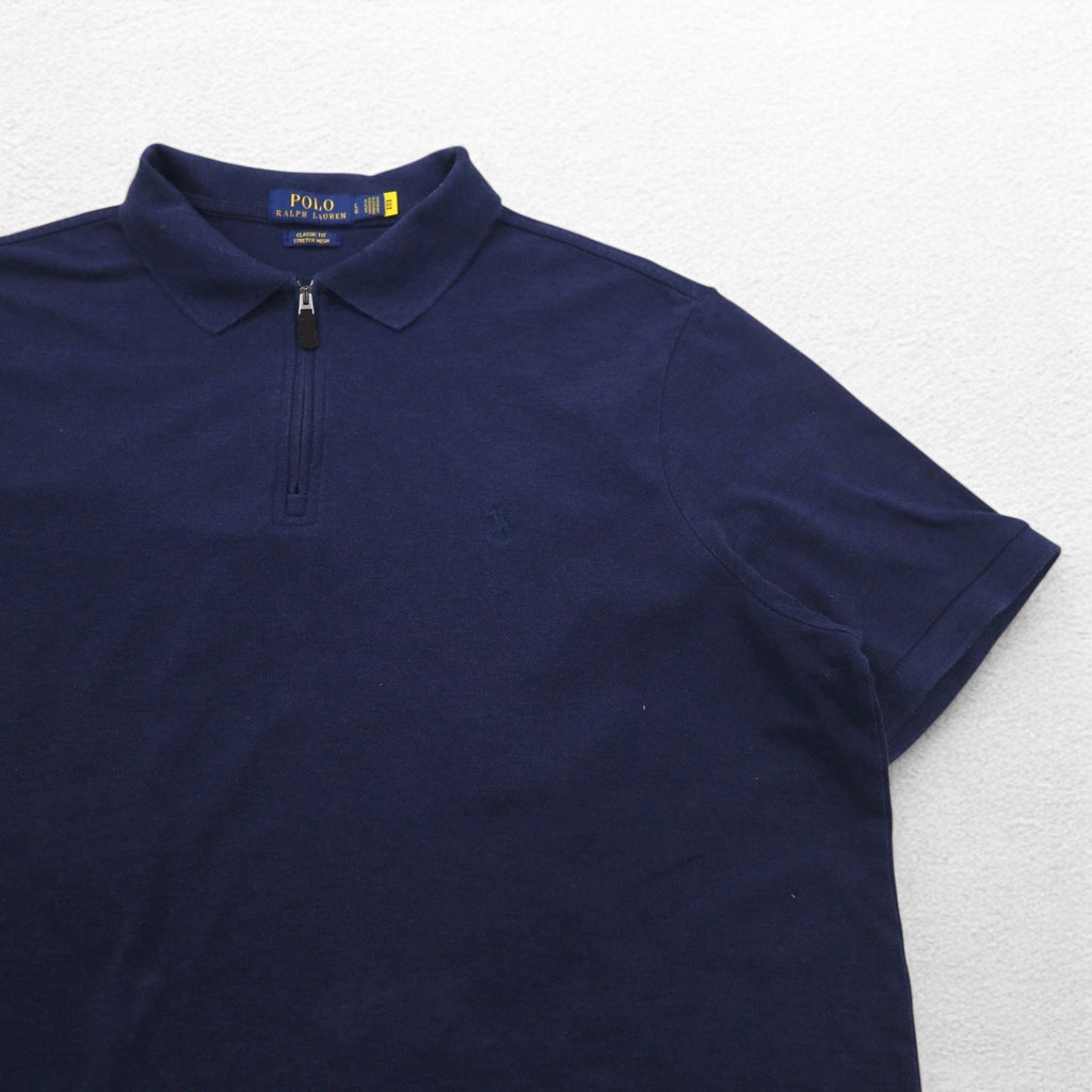 POLO RALPH LAUREN クラシックフィット ストレッチ メッシュ ハーフジップ ポロシャツ L ネイビー コットン スモールポニー刺繍
