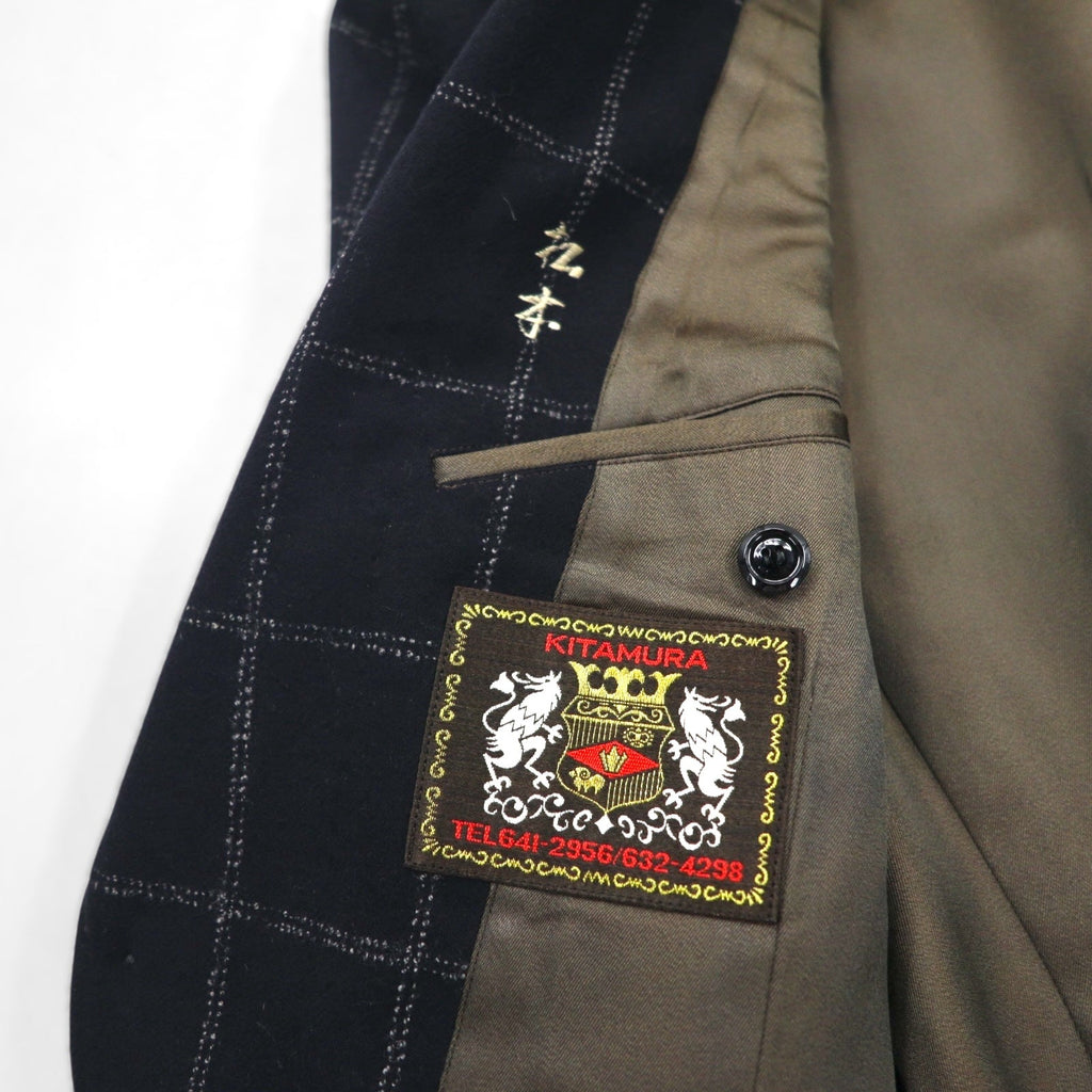 Blazer vintage anni '80 Giappone KITAMURA Anni '80 Prodotto in Giappone Giacca sartoriale M Nero Lana Tweed Quadri a finestra
