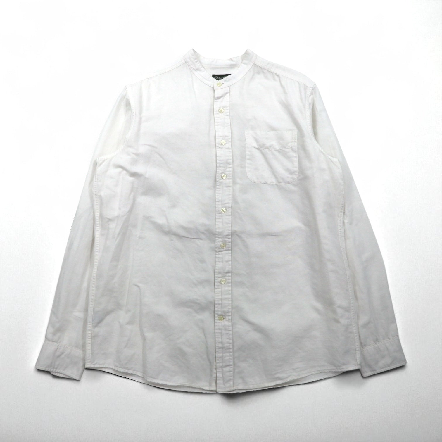 Camicia con collo alla coreana in lino Eddie Bauer L bianca lino cotone tasca sul petto taglia grande
