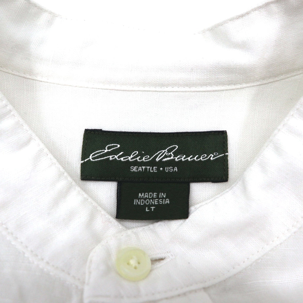 Camicia con collo alla coreana in lino Eddie Bauer L bianca lino cotone tasca sul petto taglia grande