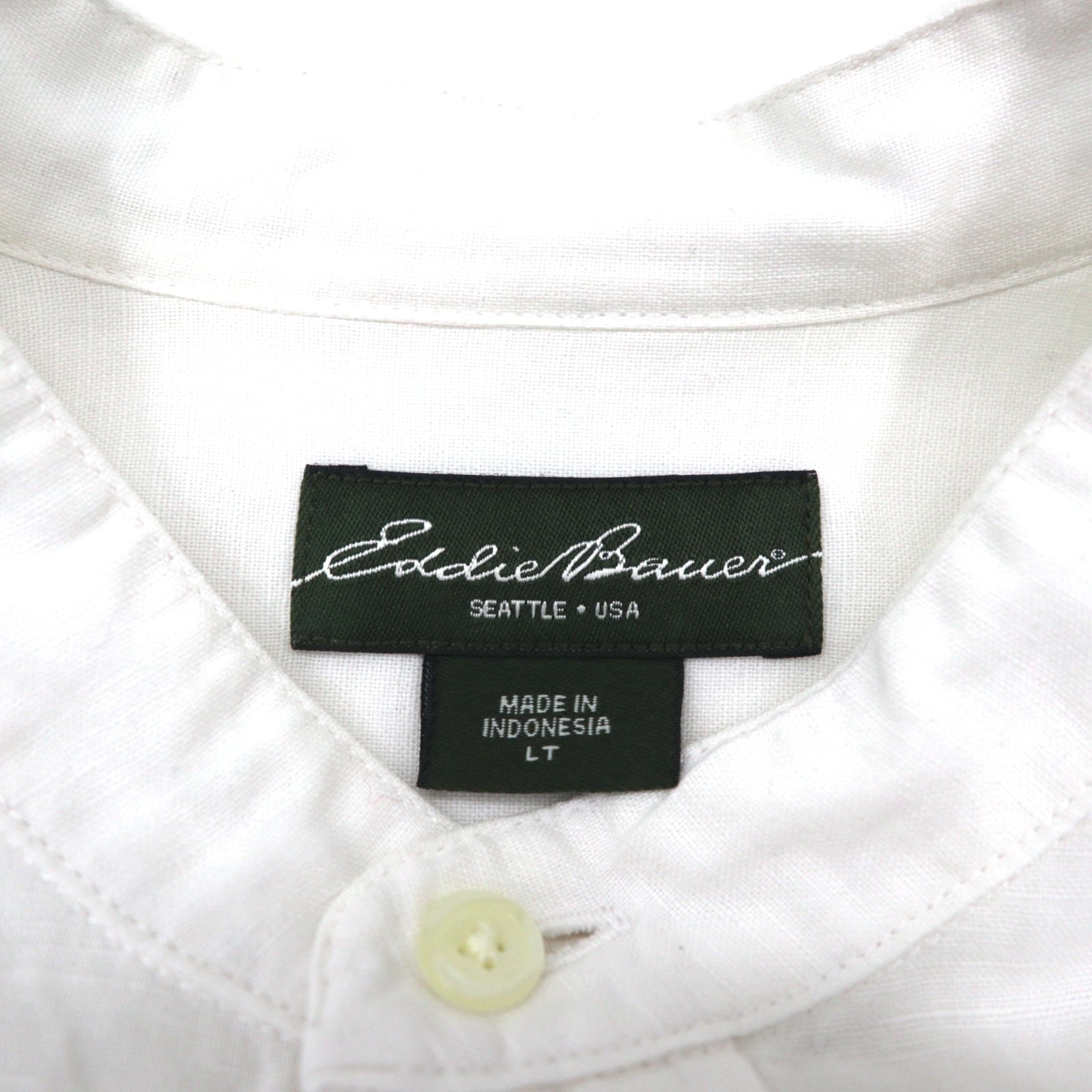 Camicia con collo alla coreana in lino Eddie Bauer L bianca lino cotone tasca sul petto taglia grande