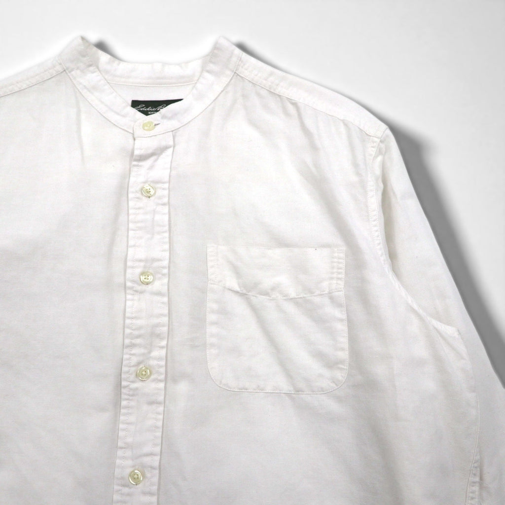 Camicia con collo alla coreana in lino Eddie Bauer L bianca lino cotone tasca sul petto taglia grande