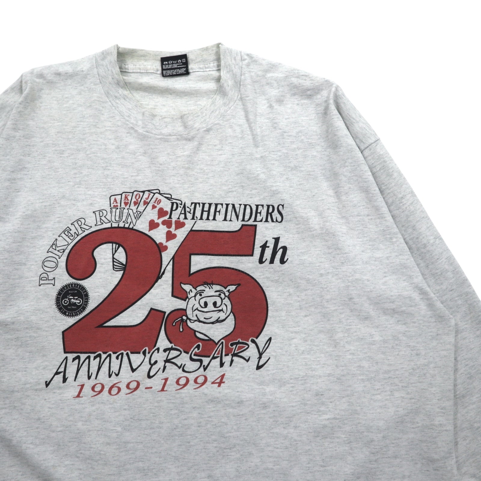 T-shirt a maniche lunghe FRUIT OF THE LOOM, anni '90, made in USA, taglia XXL, grigia, stampa "PORKER RUN", oversize