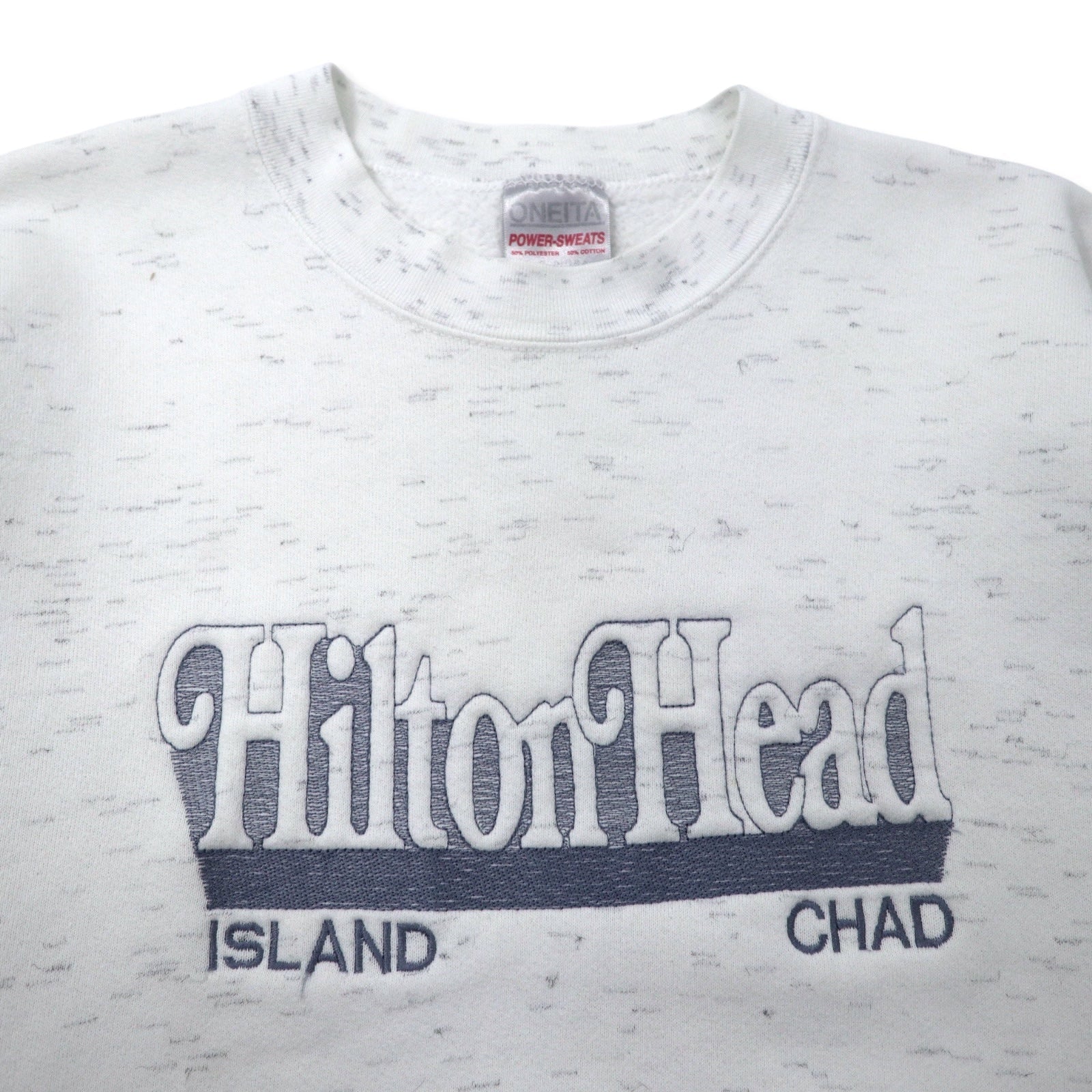 Felpa ONEITA Made in USA Anni '90 Ricamata XL Bianca Cotone Hilton Head ISLAND Oversize