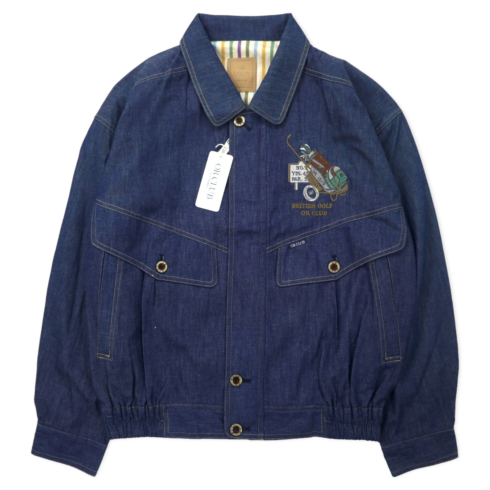 OR CLUB Anni '80 Giacca denim swingtop Harrington jacket denim L blu blu scuro cotone retrò ricamo made in Japan Nuovo con etichette