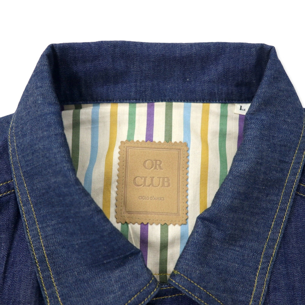 OR CLUB Anni '80 Giacca denim swingtop Harrington jacket denim L blu blu scuro cotone retrò ricamo made in Japan Nuovo con etichette