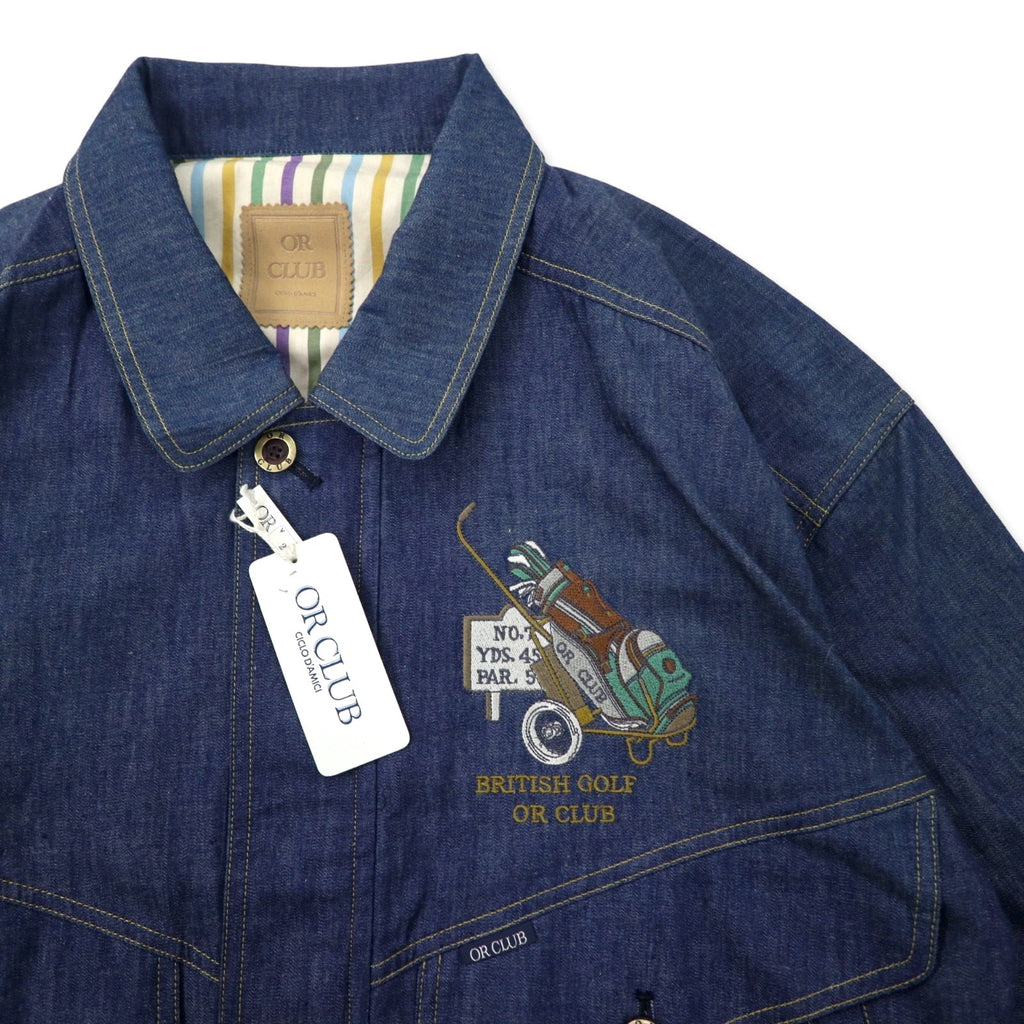 OR CLUB Anni '80 Giacca denim swingtop Harrington jacket denim L blu blu scuro cotone retrò ricamo made in Japan Nuovo con etichette