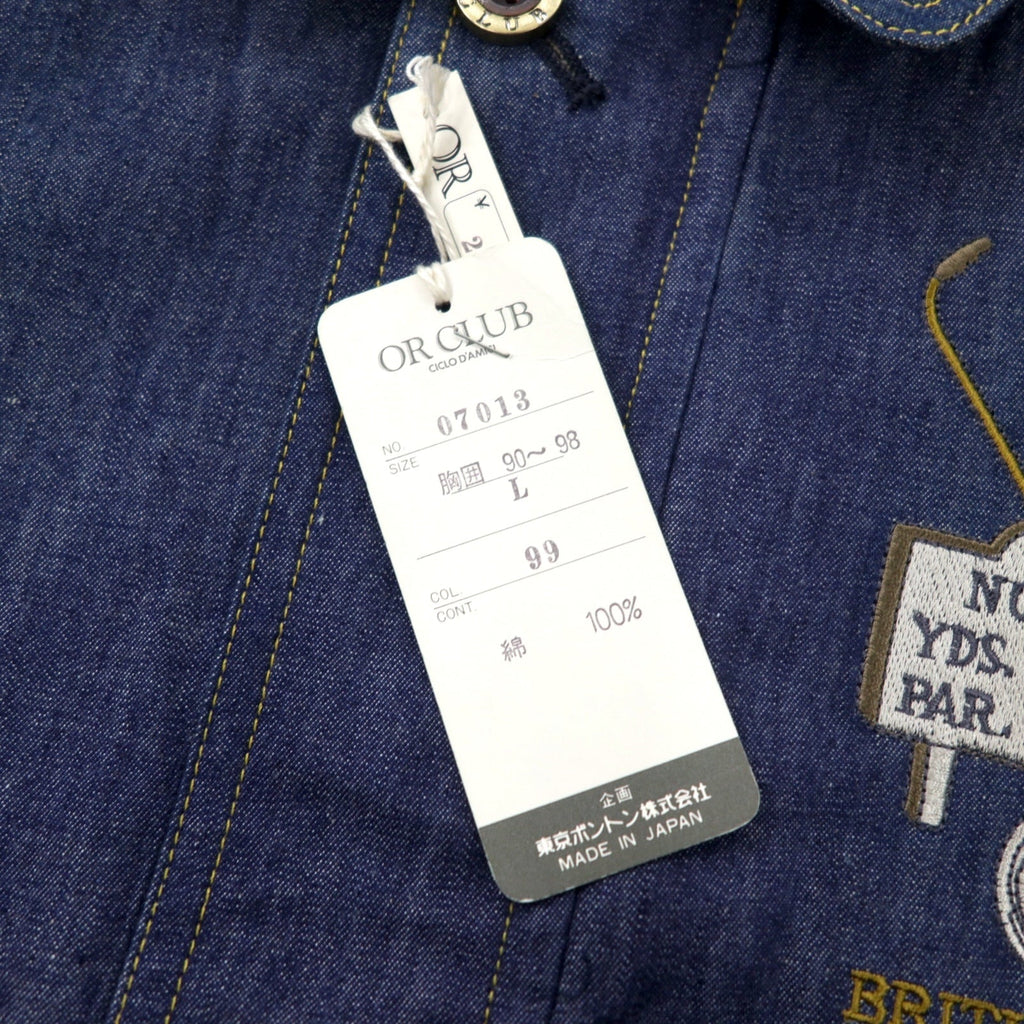 OR CLUB Anni '80 Giacca denim swingtop Harrington jacket denim L blu blu scuro cotone retrò ricamo made in Japan Nuovo con etichette