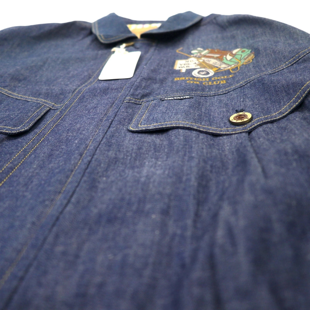OR CLUB Anni '80 Giacca denim swingtop Harrington jacket denim L blu blu scuro cotone retrò ricamo made in Japan Nuovo con etichette