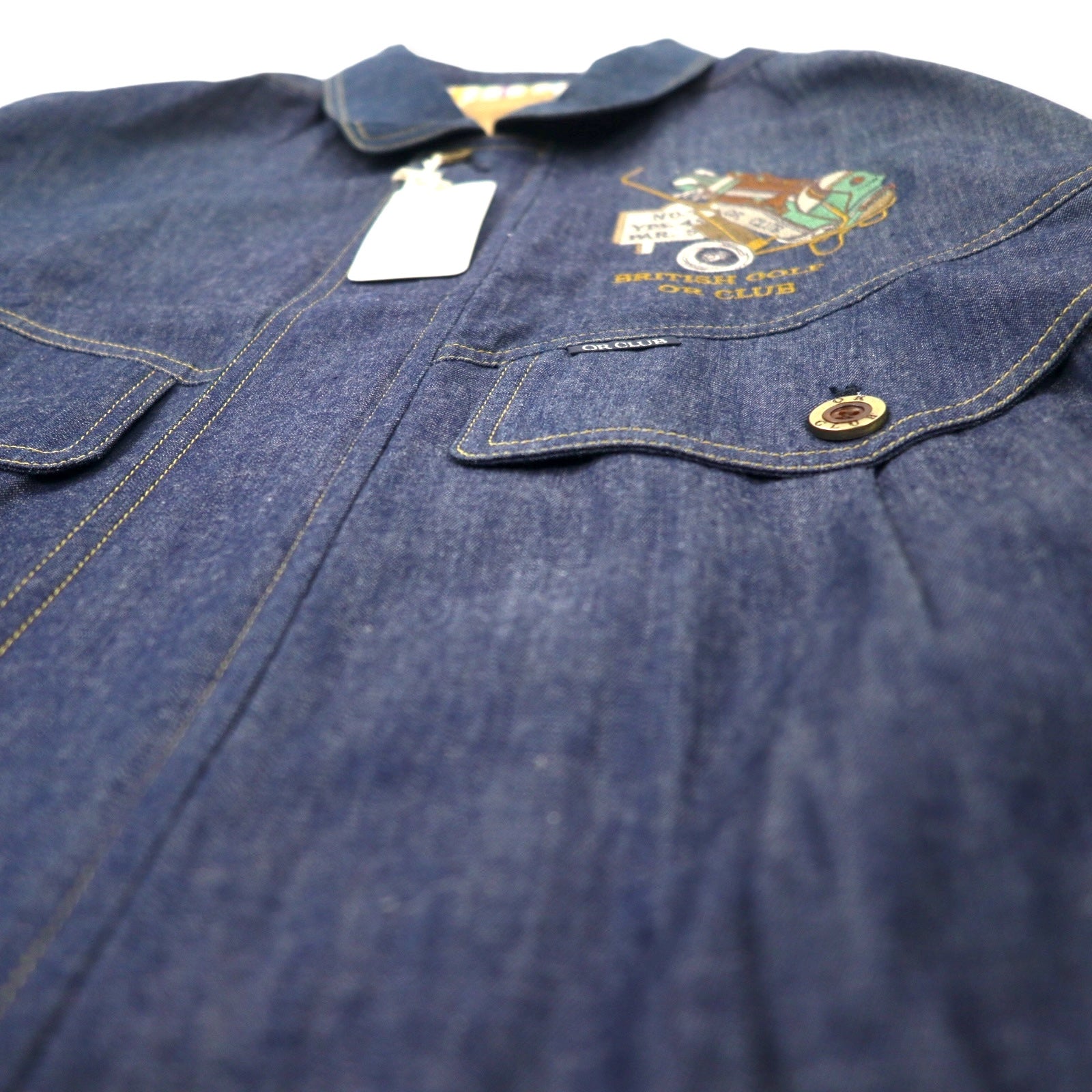 OR CLUB Anni '80 Giacca denim swingtop Harrington jacket denim L blu blu scuro cotone retrò ricamo made in Japan Nuovo con etichette
