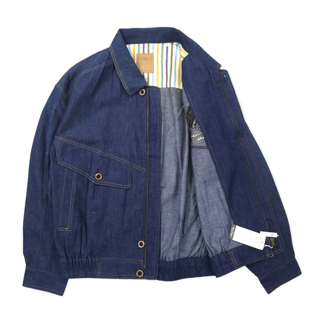 OR CLUB Anni '80 Giacca denim swingtop Harrington jacket denim L blu blu scuro cotone retrò ricamo made in Japan Nuovo con etichette