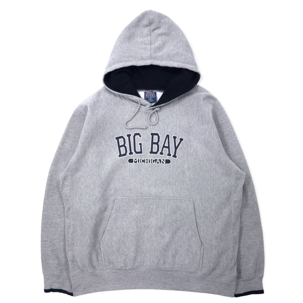 MV SPORT Anni '90 Felpa con cappuccio Reverse Weave XL Grigia Cotone Felpato Interno "Paki-men" Stampa universitaria BIG BAY MICHIGAN PRO-WEAVE Taglia Grande