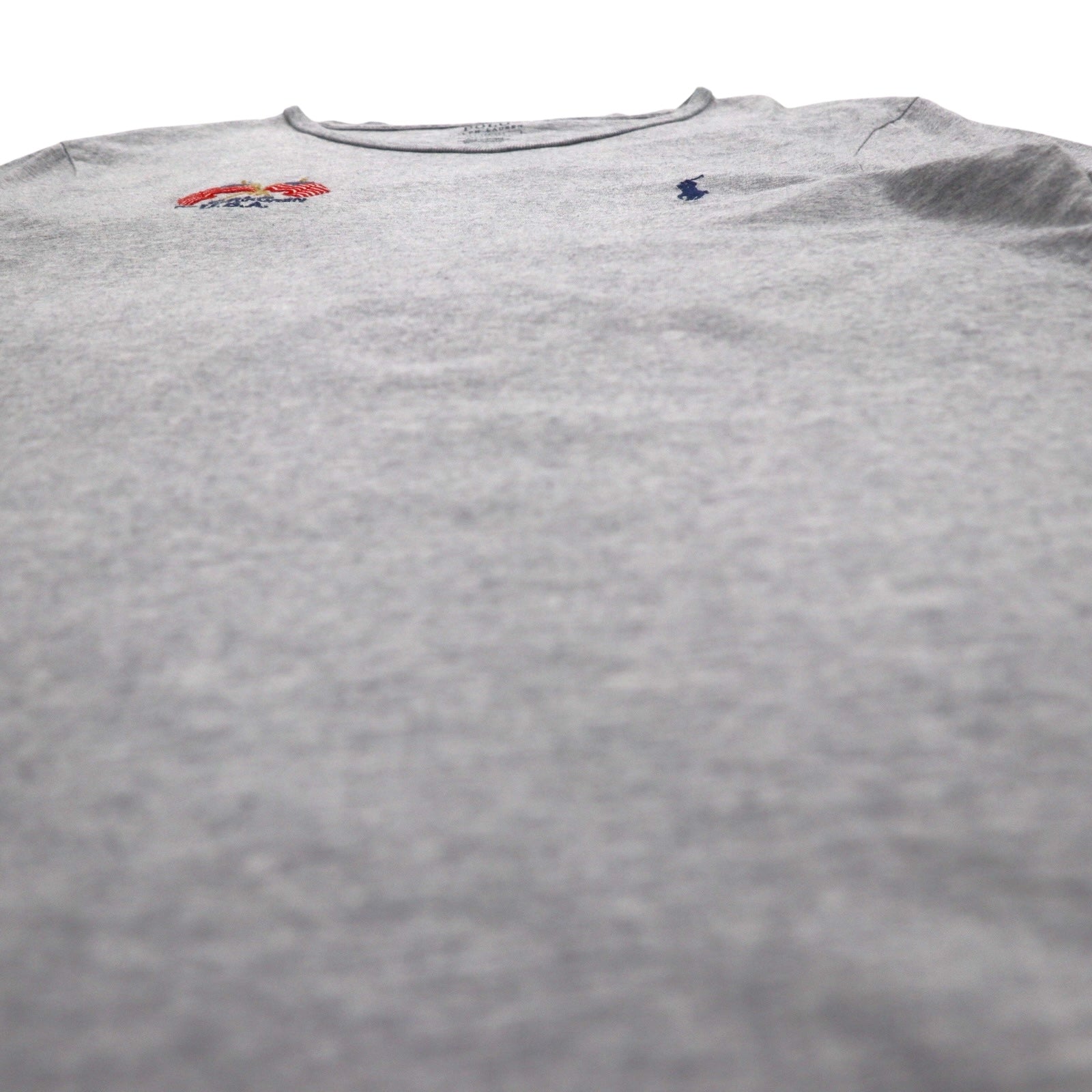 POLO RALPH LAUREN ロゴ刺繍Tシャツ M グレー コットン 星条旗 USA スモールポニー刺繍