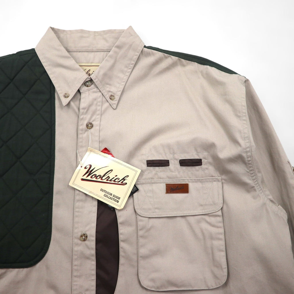 Woolrich 00年代 キルティング 切替 ハンティング シャツ XL ベージュ グリーン 胸ポケット OUTDOOR GUIDE COLLECTION 未使用品