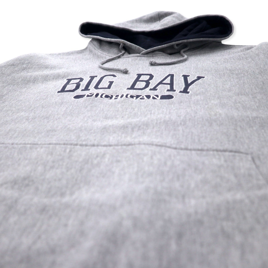 MV SPORT Anni '90 Felpa con cappuccio Reverse Weave XL Grigia Cotone Felpato Interno "Paki-men" Stampa universitaria BIG BAY MICHIGAN PRO-WEAVE Taglia Grande